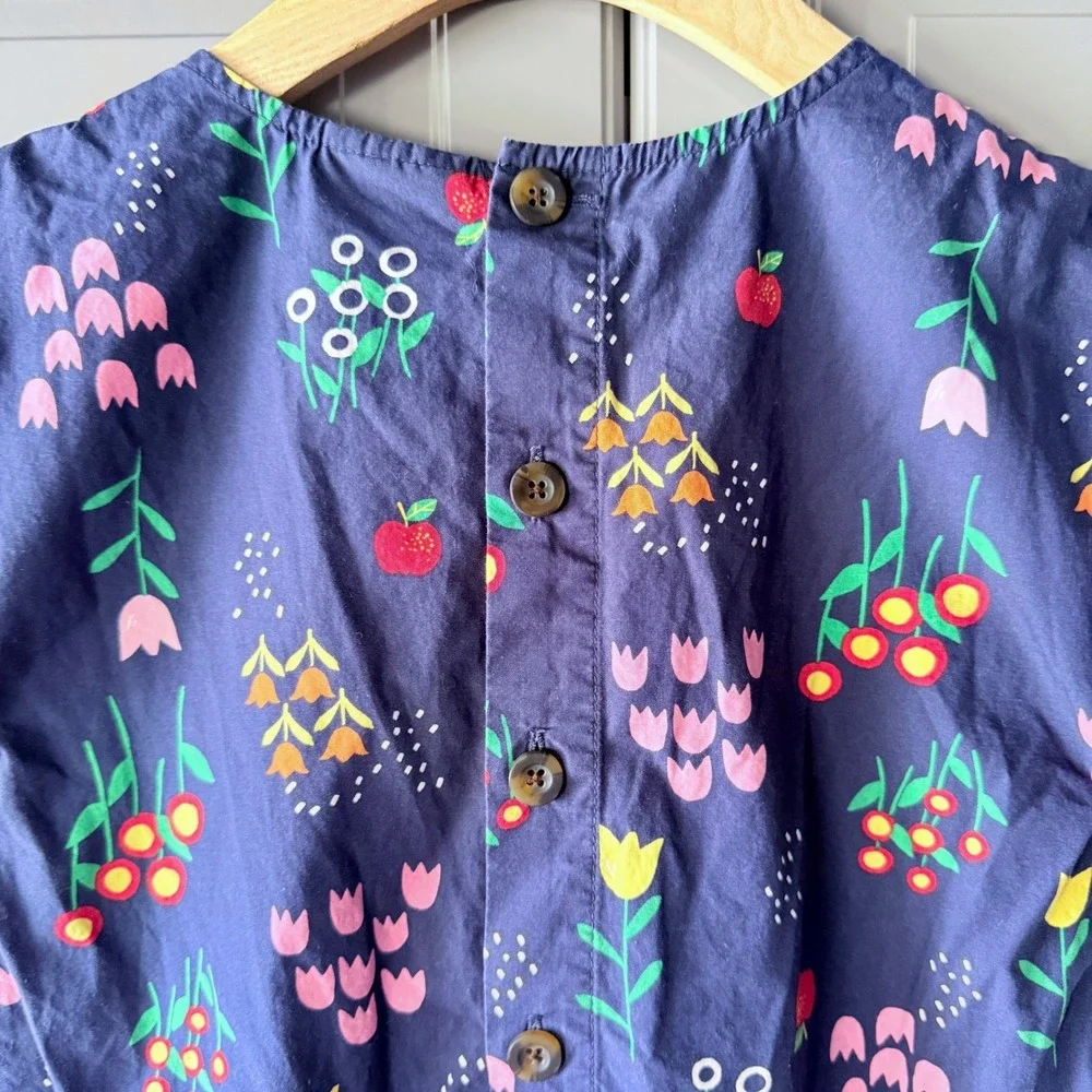 Hanna Andersson Girls Floral Fruit Print Drop Waist Dress, Navy Multi,8
